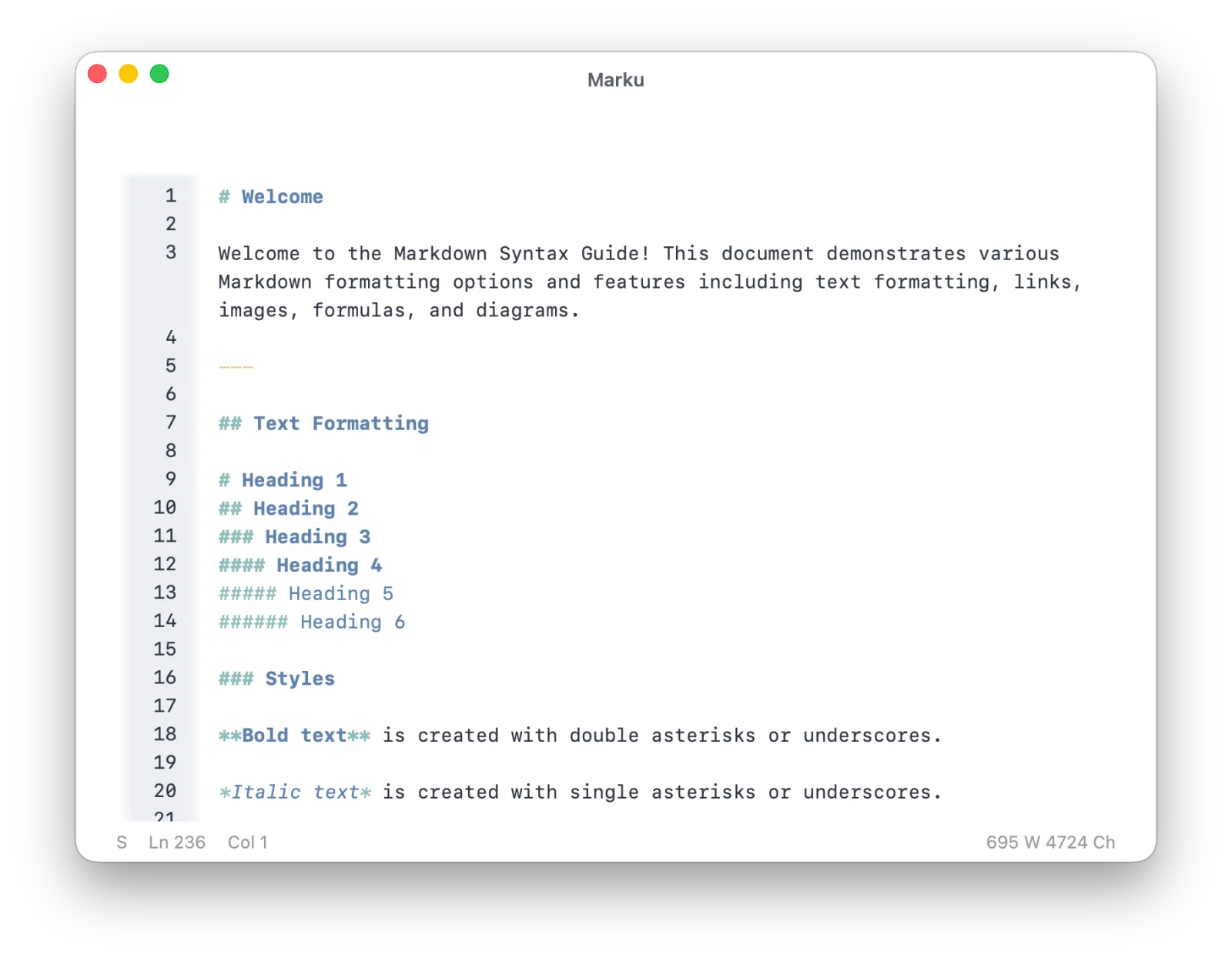 The full Markdown source editor in Marku